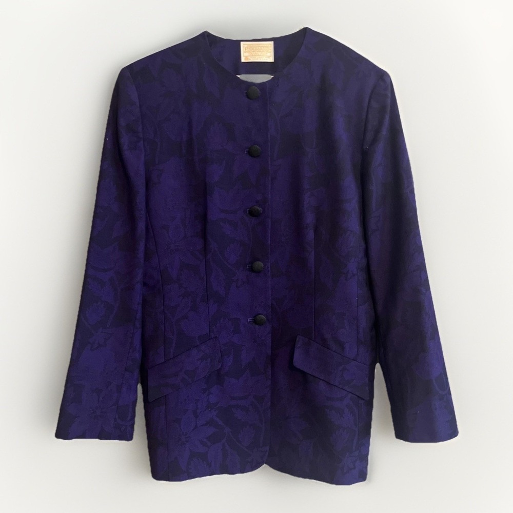 Vintage Pendleton Blazer Womens 10 Purple Floral Wool Jacquard Made USA 80s